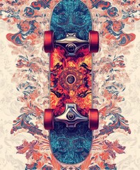 Poster - A vibrant skateboard design featuring intricate patterns and colors.