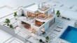 © zaheer - 3D concept of a house floor plan, with a focus on blue architecture, showcasing modern design elements. AI generated.
