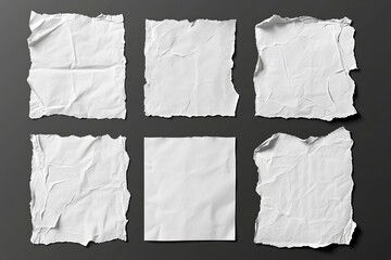 torn blank pages with uneven texture edges. set of ripped white paper sheets png isolated on transparent background. document or newspaper mockup , ai