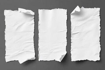 torn blank pages with uneven texture edges. set of ripped white paper sheets png isolated on transparent background. document or newspaper mockup , ai