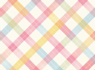 Wall Mural - Seamless Pastel Gingham Fabric Pattern with pastel Whimsical Design