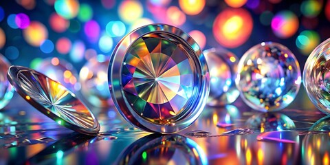  Glass disc shapes with colorful reflections composition 3d rendering Premium Photo AI generated wallpaper background