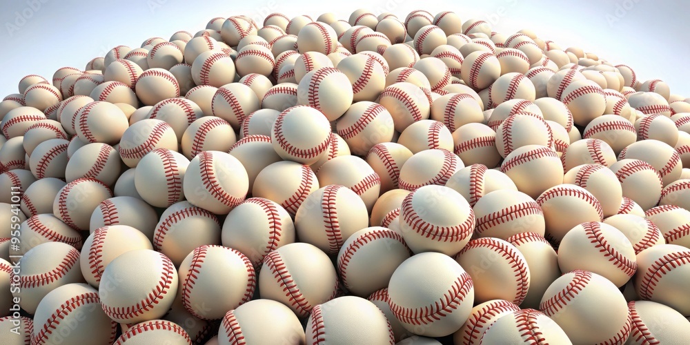 Panoramic view of a large pile of baseballs , baseball, sports, game ...