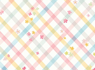 Wall Mural - Seamless Pastel Gingham Fabric Pattern with pastel Whimsical Design