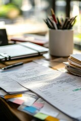 A leader creating policies to promote a culturally inclusive workplace. Desk with policy documents and cultural sensitivity