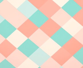 Wall Mural - Seamless Pattern with Digital Illustration of Checkered Squares in Pastel Peach and Turquoise