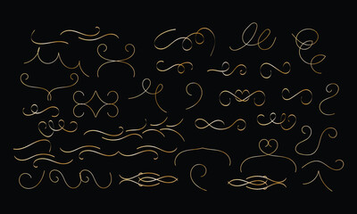 Wall Mural - set of different ornament doodle line shape. hand drawn golden ornament line vector illustration.