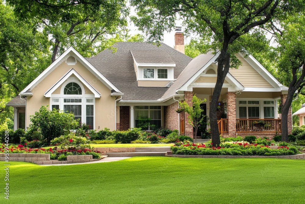 Elegant Middle-Class Home with Beautiful Landscaping and Suburban ...