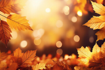 Poster - Autumn leaves background with bokeh and copy space for text