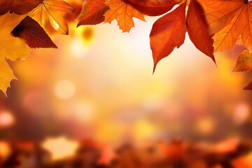 Canvas Print - Autumn leaves background with bokeh and copy space for text