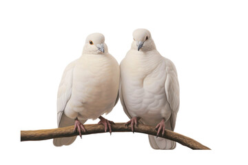 Two white doves perched on branch, representing peace and freedom. Ideal for nature, peace, love, or spiritual themed designs