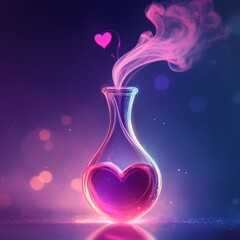 A glowing witch spell potion bottle with heart-shaped smoke, symbolizing love and magic.