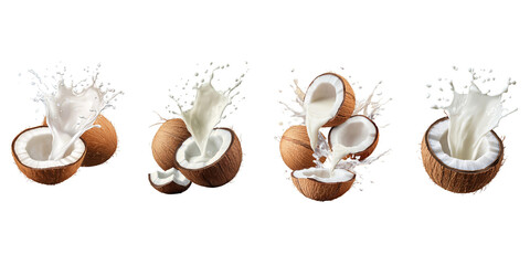 set of coconut milk splashing on a white background