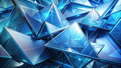 Poster - Abstract background with intersecting triangles and blue glass shapes, geometric, pattern, design, abstract, triangles, blue