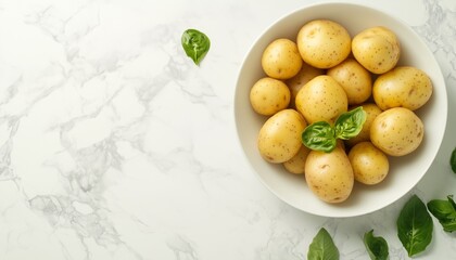 boiled potato or steam peel on ceramic bowl in white table for real food healthy lifestyle