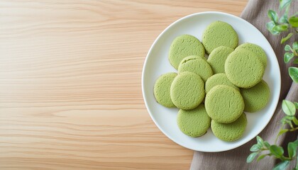 Green rounded Matcha cookies snack dessert pastry homemade for family healthy food