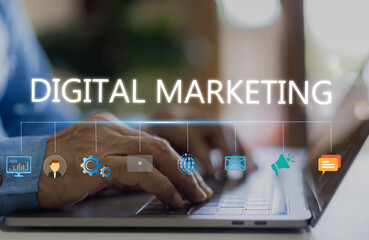 human with digital online marketing commerce sale, website advertising, promotion of products, digit