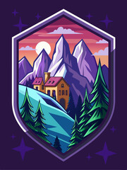 Wall Mural - Mountain Cabin at Sunset with Stars