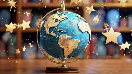 Wall Mural - Spinning 3D Globe and stars