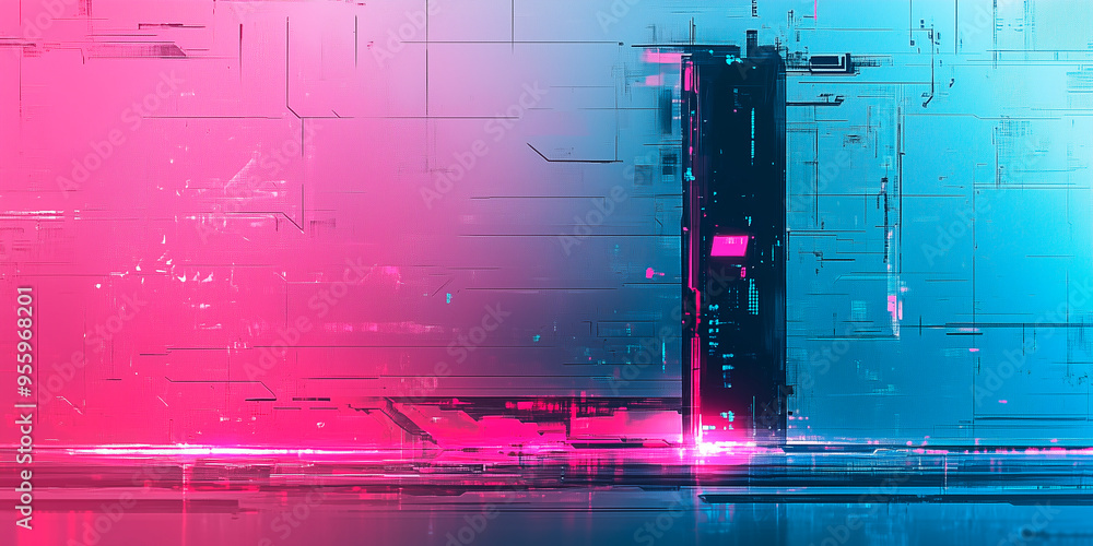 Glitches. Cyberpunk sci-fi alien technology background. Glitchy neon ...
