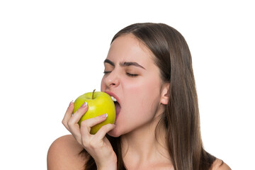 woman eating healthy food on detox diet with natural organic fresh apple having healthy lifestyle an