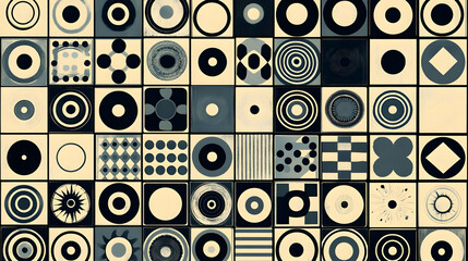 Abstract Geometric Pattern Tiles with Circles Squares and Lines