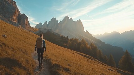 Hiking the Dolomites at morning