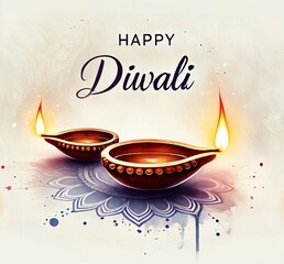 Poster - Happy diwali watercolor poster illustration.