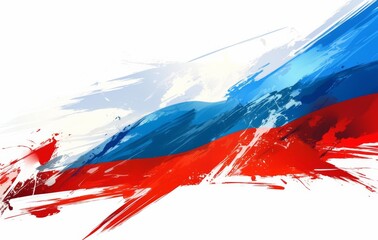 Abstract Russian Flag Brush Stroke on White Background, Vector Illustration with Blue, Red, and White Color Palette