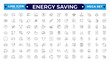 © artshuvo - Energy Saving outline icon set with conservation, reduce waste, consumption, management, efficiency, gas emission and green house. Eco related icons. Editable stroke outline icon.