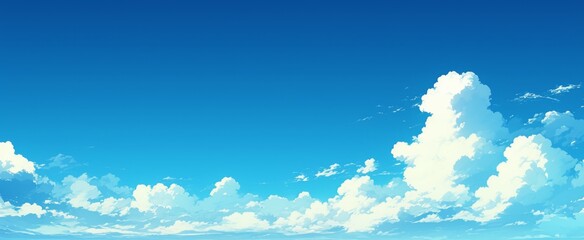 Wall Mural - tranquil blue sky with white clouds and large blank space, simple and clean background for calm atmo
