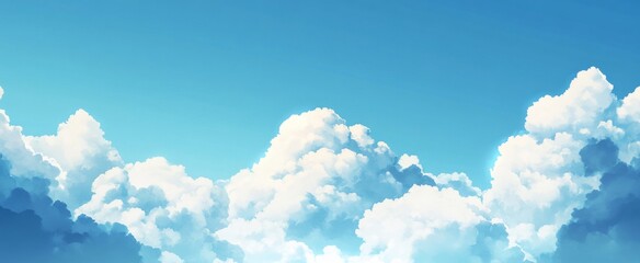 Wall Mural - tranquil blue sky with white clouds and large blank space, simple and clean background for calm atmo