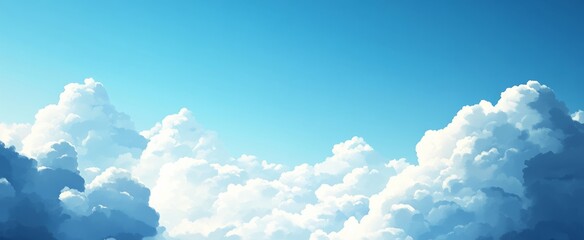Wall Mural - tranquil blue sky with white clouds and large blank space, simple and clean background for calm atmo