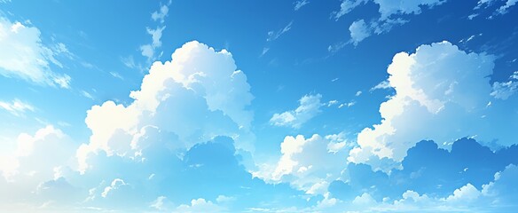 Wall Mural - tranquil blue sky with white clouds and large blank space, simple and clean background for calm atmo