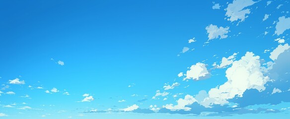 Wall Mural - tranquil blue sky with white clouds and large blank space, simple and clean background for calm atmo