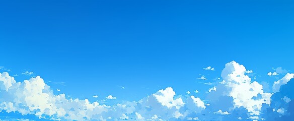 Wall Mural - tranquil blue sky with white clouds and large blank space, simple and clean background for calm atmo