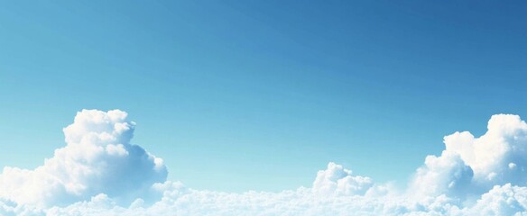 Wall Mural - tranquil blue sky with white clouds and large blank space, simple and clean background for calm atmo