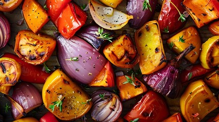 Wall Mural - A full backdrop of vibrantly colored roasted fall vegetables