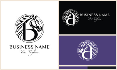 Wall Mural - line art horse letter b logo