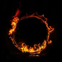 Canvas Print - Fiery circle on black background