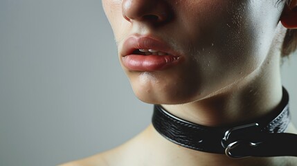 Closeup of a Person’s Neck Wearing Black Leather Collar