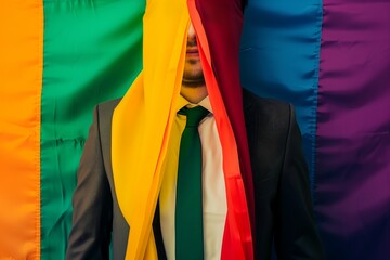 Man Covered by Pride Flag, Representing LGBTQ+ Identity