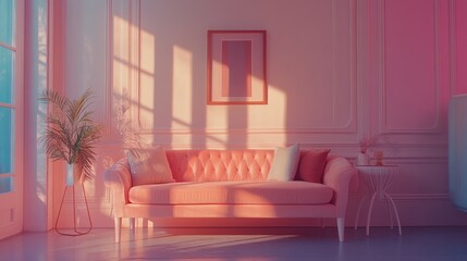 Wall Mural - Colorful living room that Pastel color with sofa and room decoration. 3D rendering