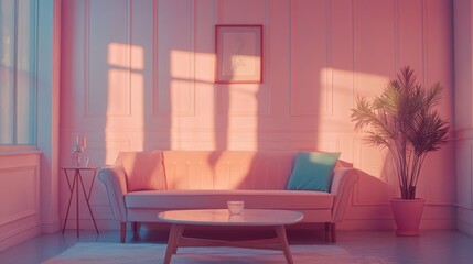 Wall Mural - Colorful living room that Pastel color with sofa and room decoration. 3D rendering