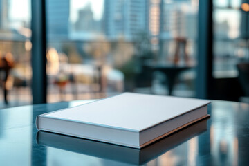 blank white book cover for mockup on business building background.