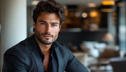 Wall Mural - Handsome man posing in a modern studio