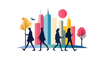 Wall Mural - A group of friends exploring a new city, using a mobile app to navigate and discover attractions.