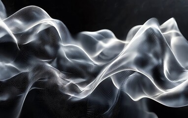 Abstract white smoke swirls on a black background.