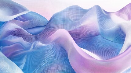 Line art illustration featuring an abstract background element with a three dimensional design of wave shapes grids and beams in blue violet and white hues