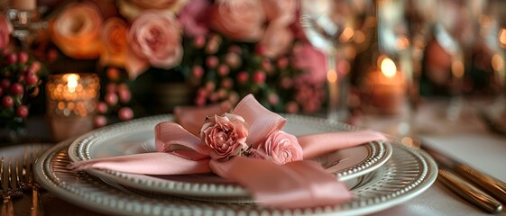 Wall Mural - a stack of plates with a pink ribbon. 